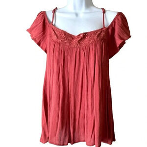 CHLOE & KATIE | Tan Cold Shoulder Lace Up Tank Top Size M